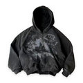 All-over print gothic hoodie, oversized Y2K streetwear — flat lay