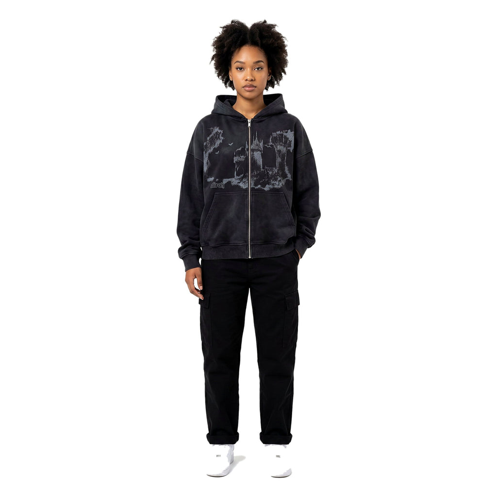 Woman in the all-over print emo hoodie (print 2)