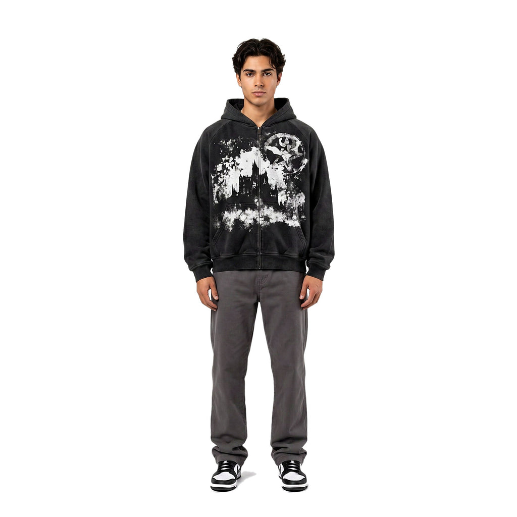 Male model in all-over print emo graphic hoodie (print 3)