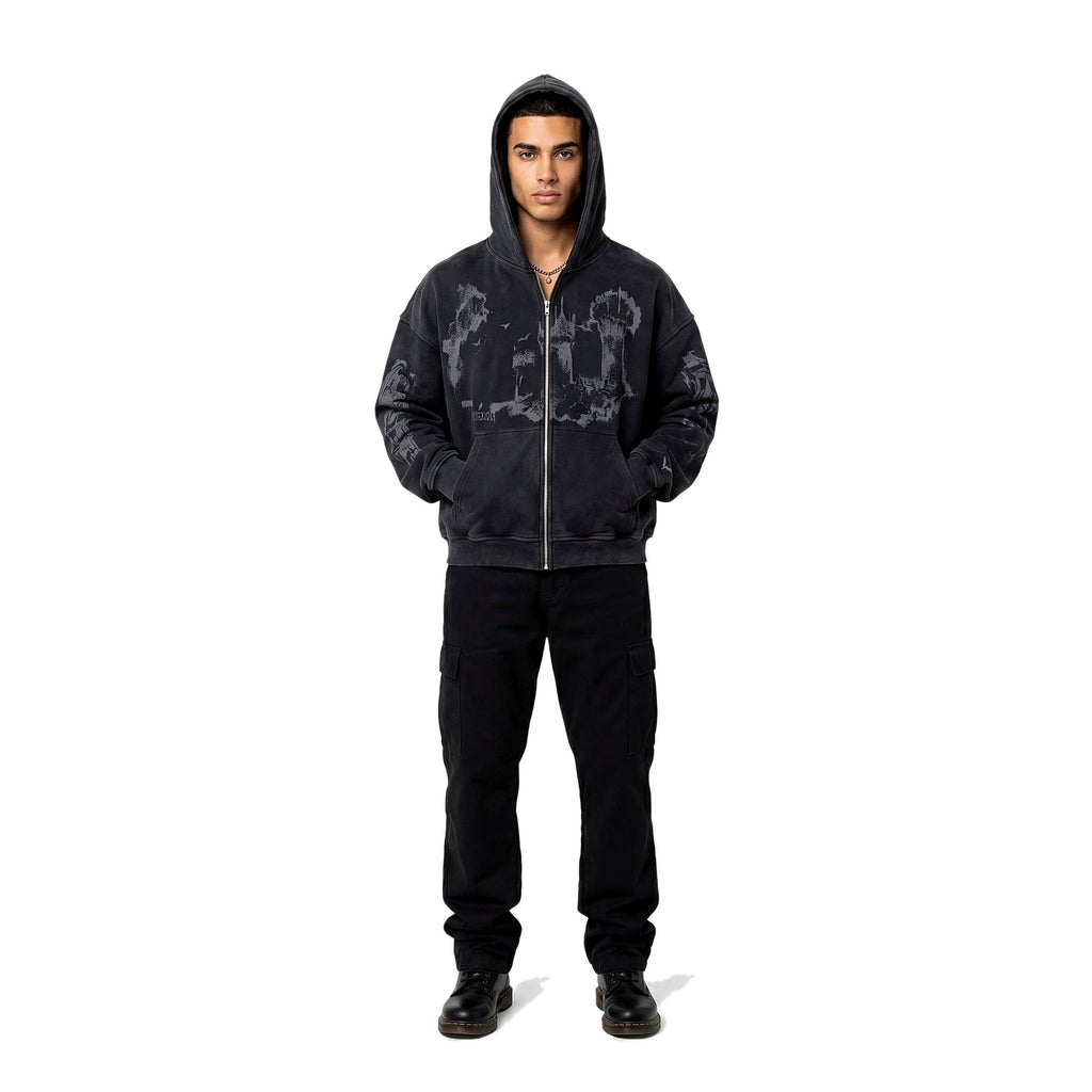 Male model in all-over print emo hoodie (print 5)
