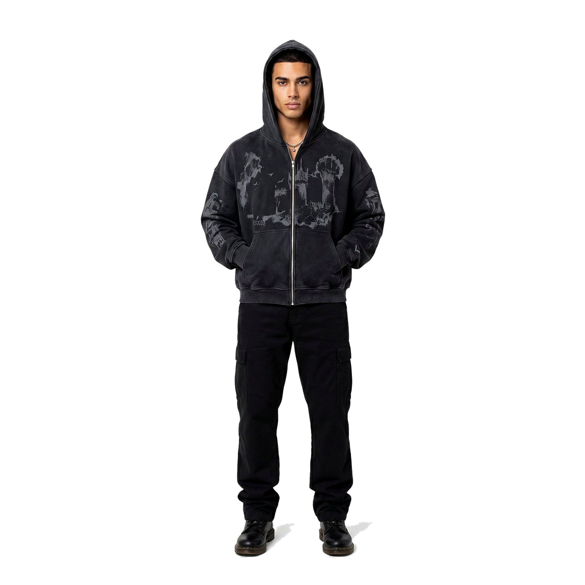 Male model in all-over print emo hoodie (print 5)