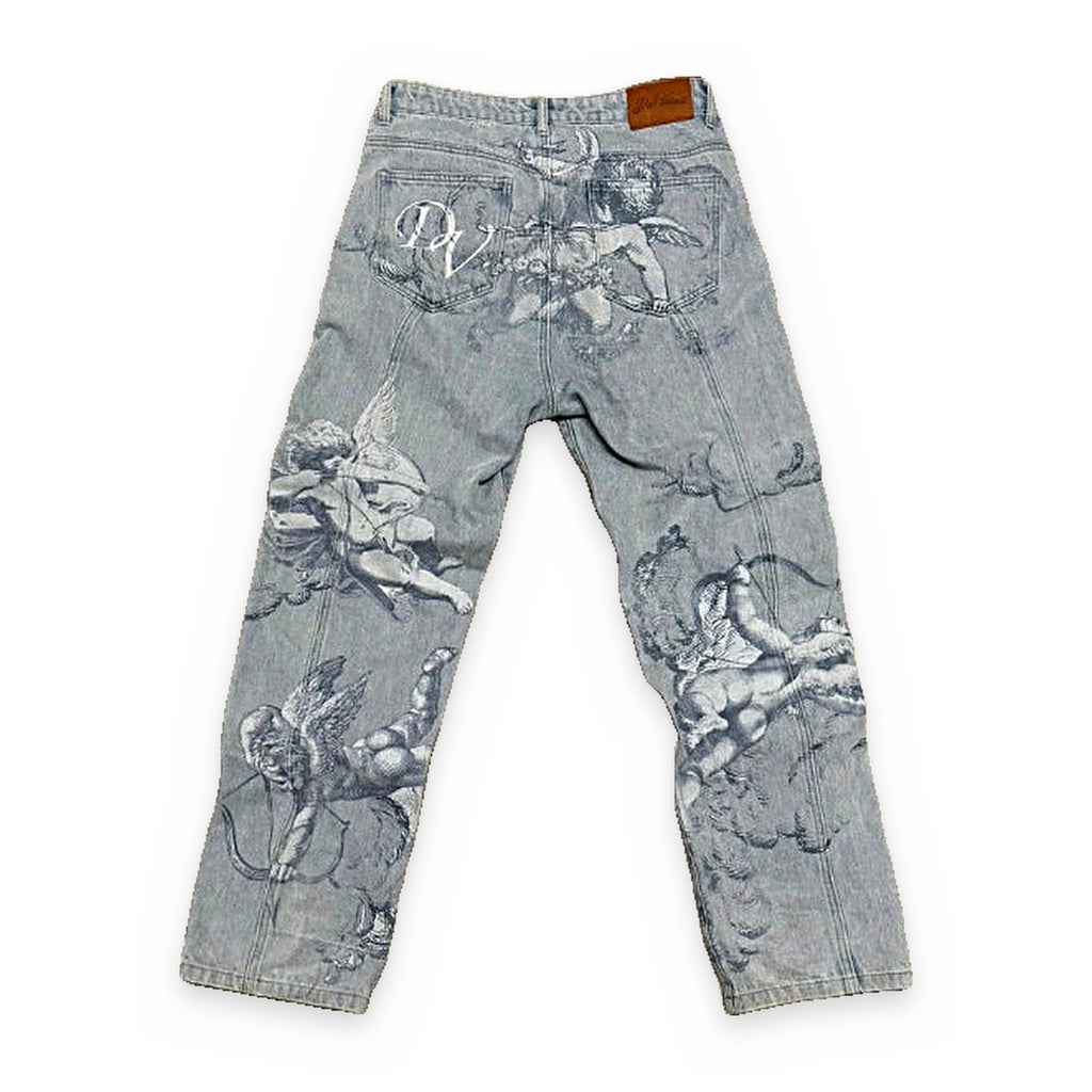 Angel embroidered baggy jeans, light blue — product view