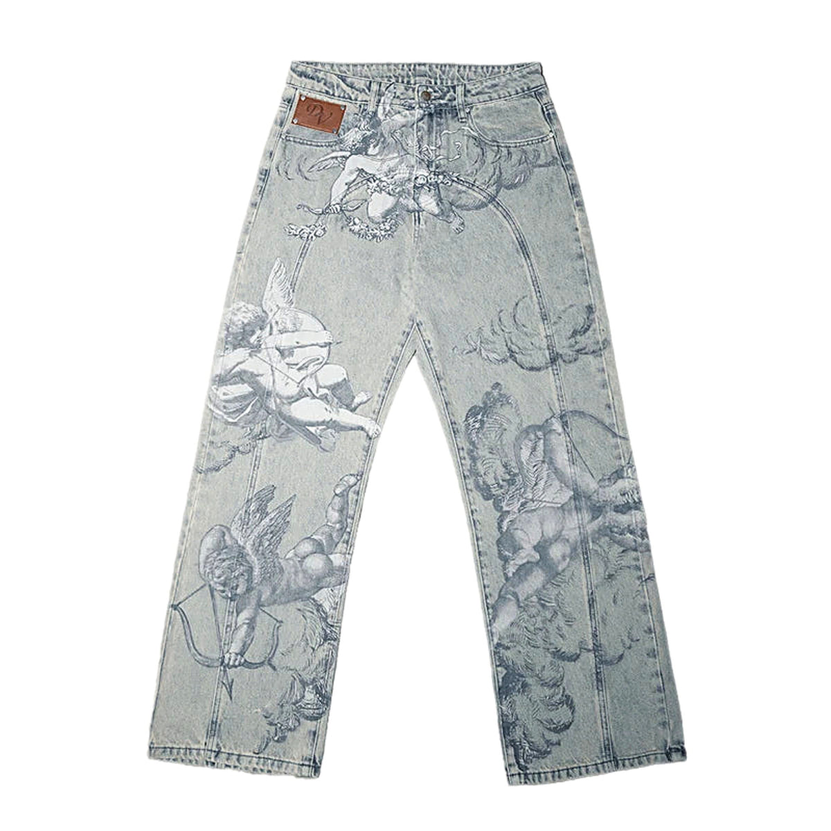 Angel embroidered baggy jeans — back view
