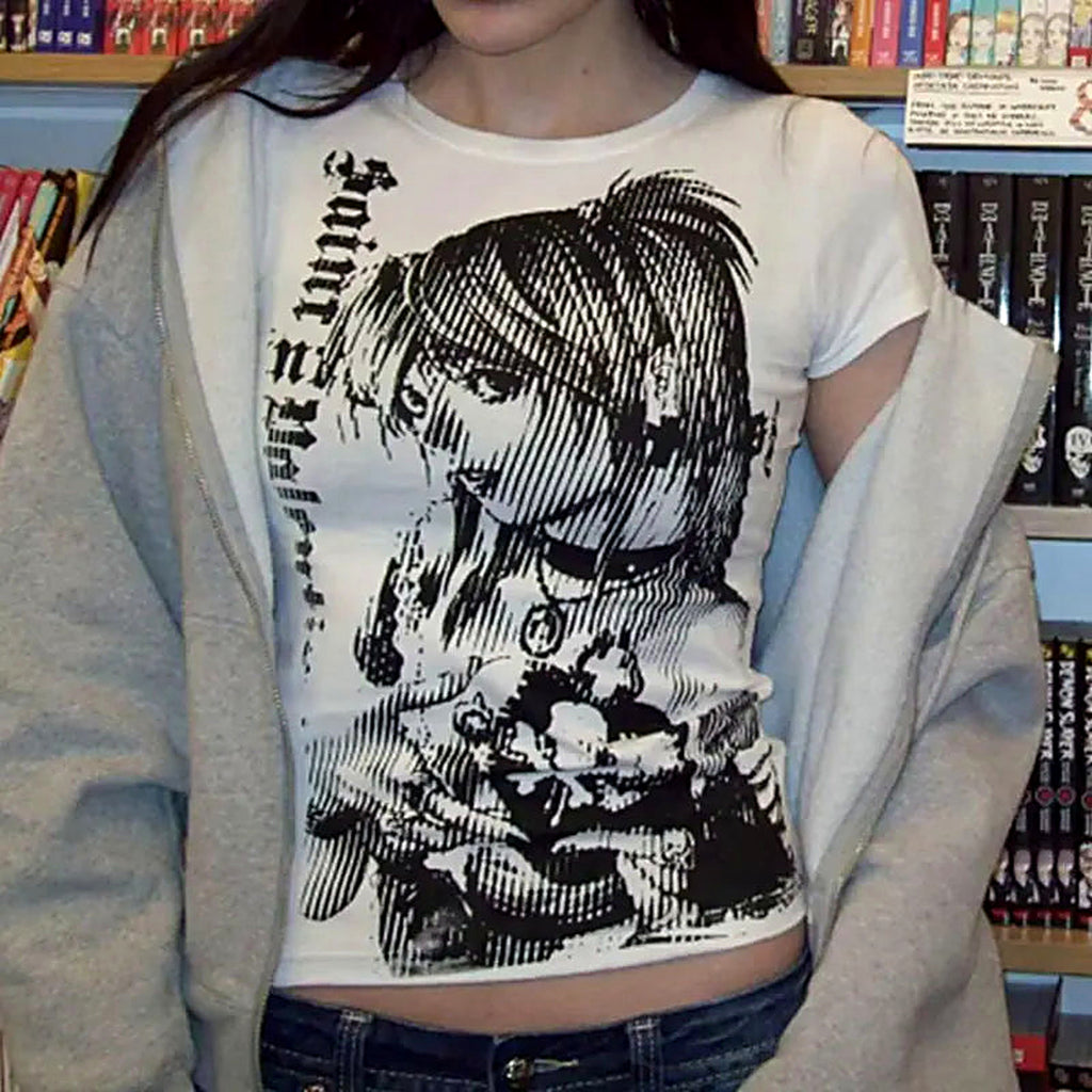 Anime graphic crop tee — detail view