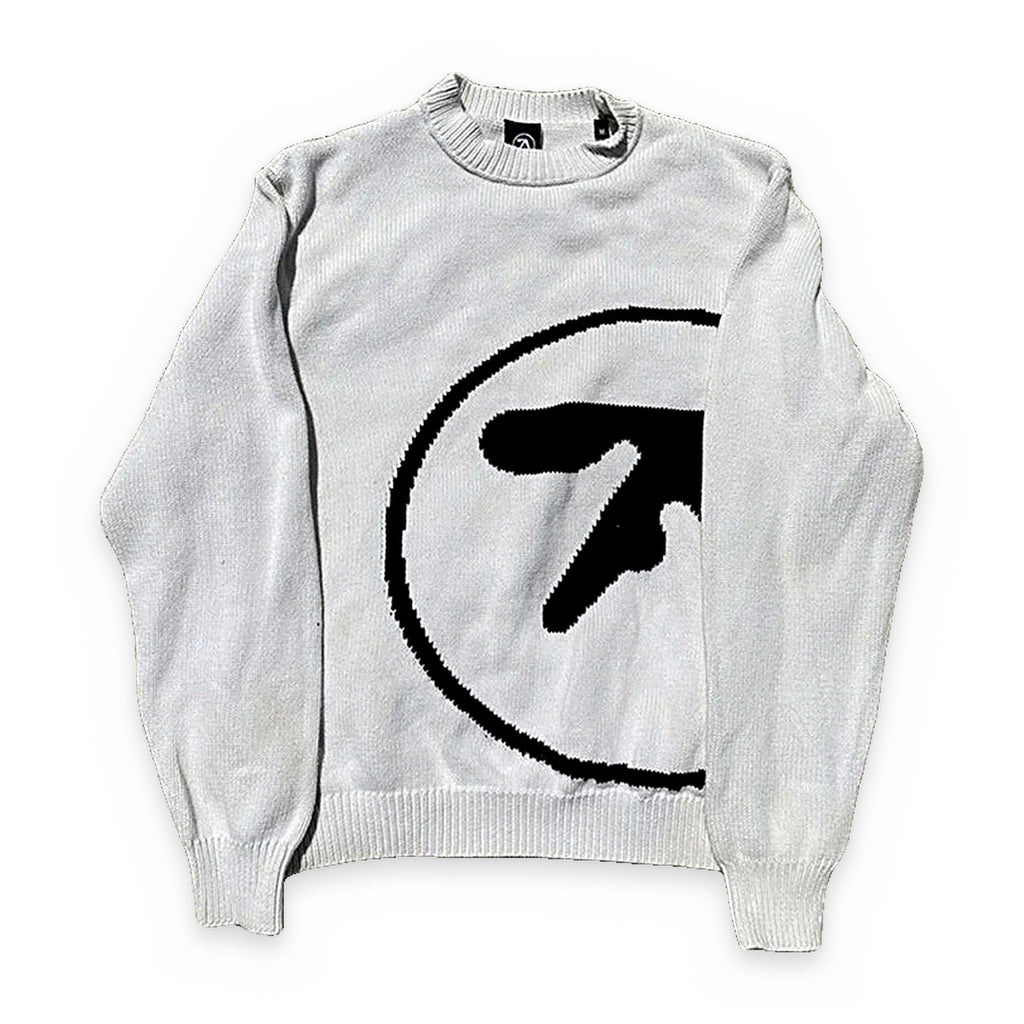 Oversized knit graphic sweater — product view