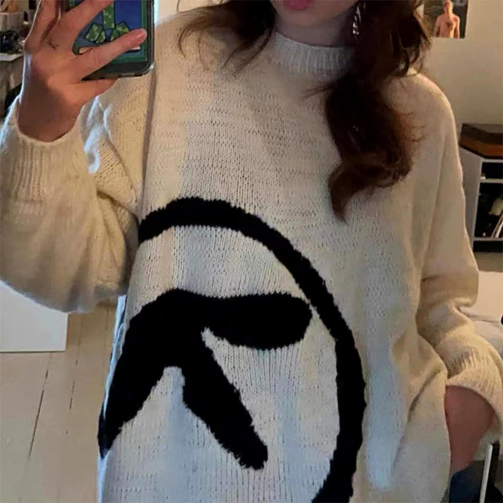 Oversized knit graphic sweater — back view