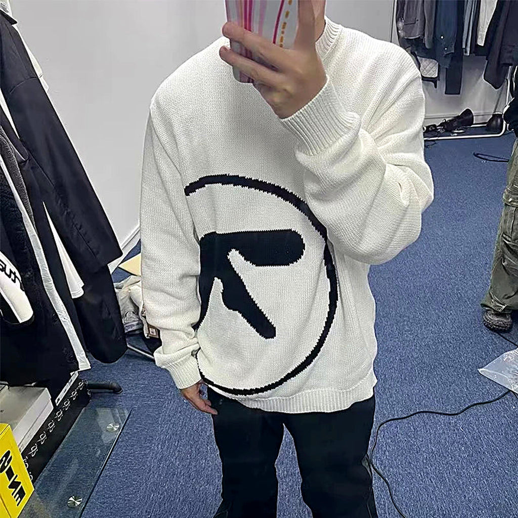 Oversized knit graphic sweater, streetwear