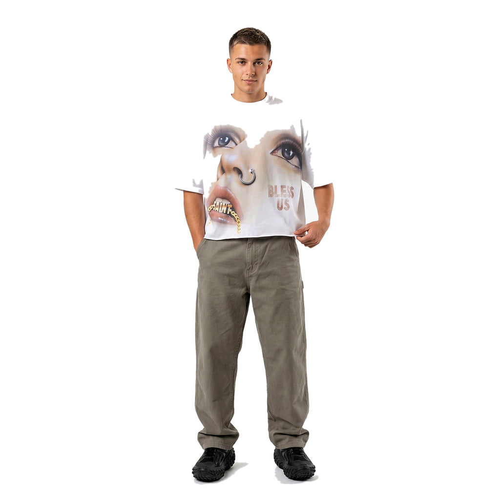Black boxy cropped graphic streetwear tee on model (print 6)
