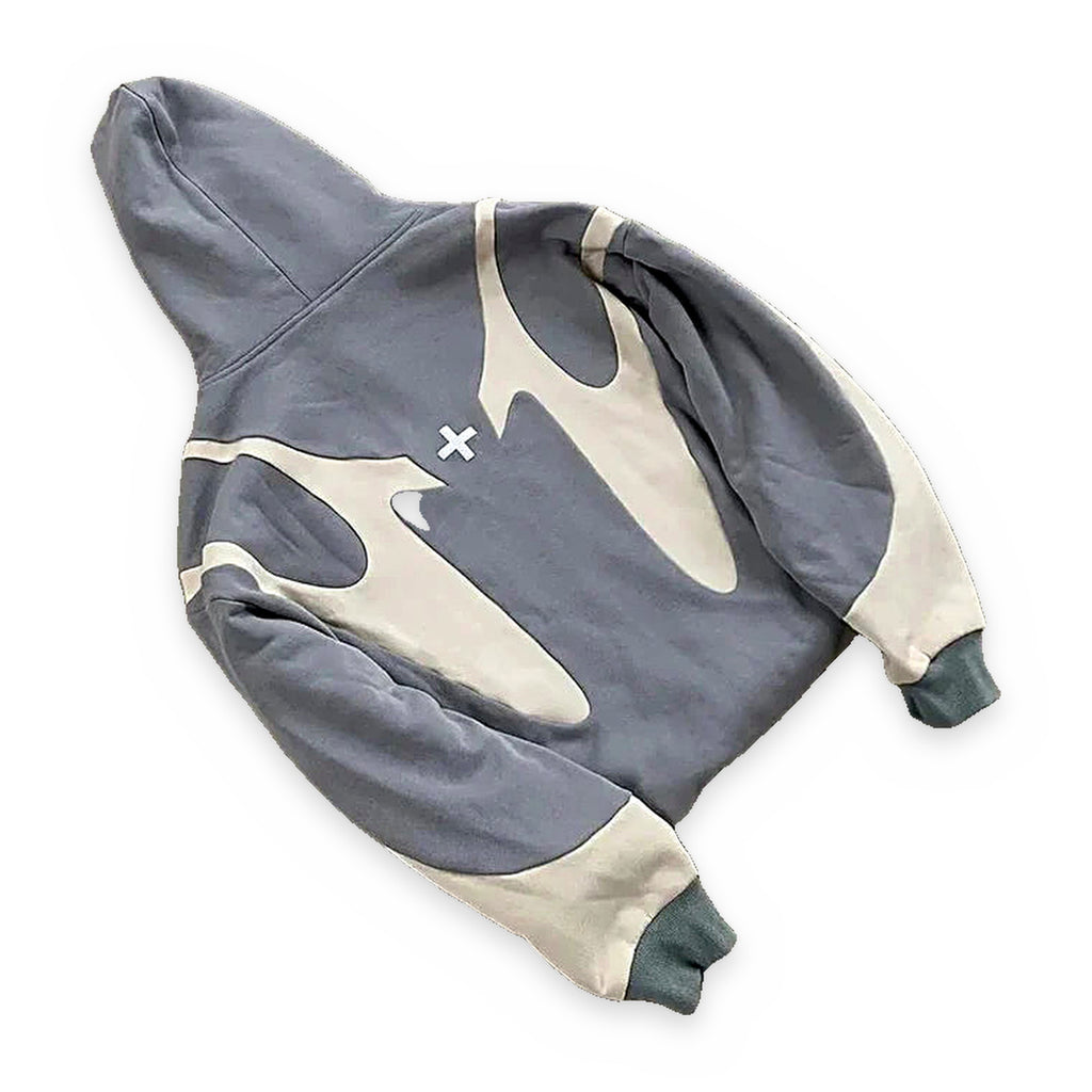 Devil pattern zip-up hoodie in blue — detail view