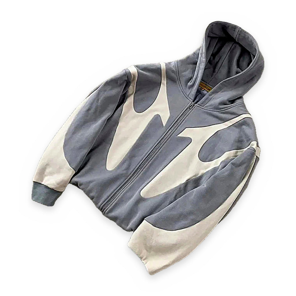 Devil pattern zip-up hoodie in black — product view