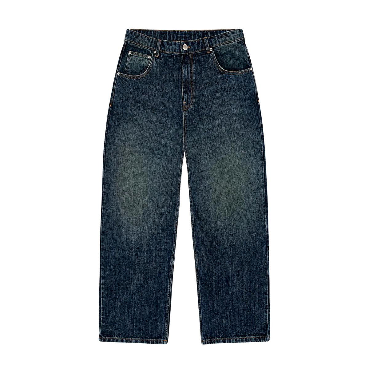 Embroidered wide-leg baggy jeans in heavyweight denim — embroidery detail view