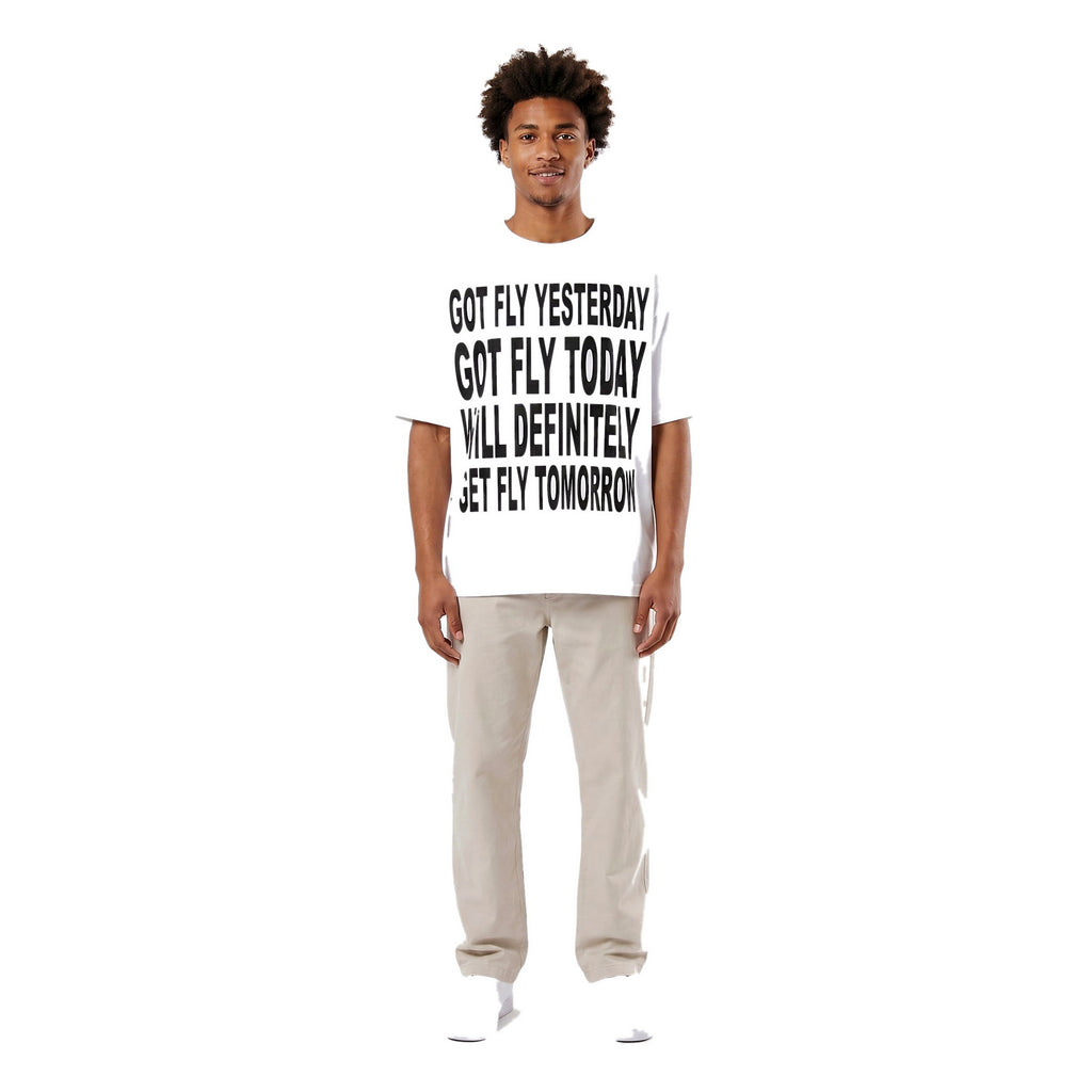 Got Fly oversized graphic tee in white on model