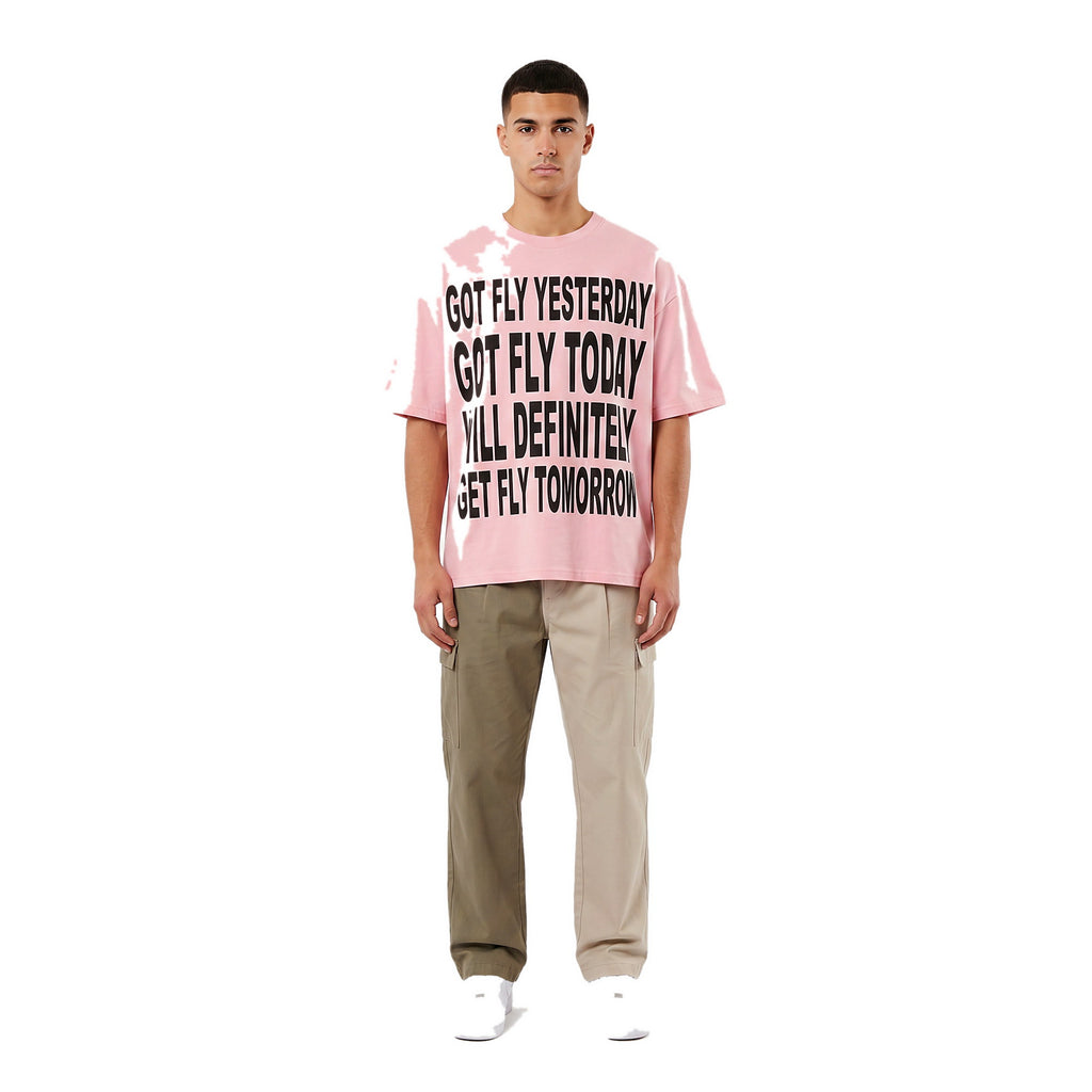 Got Fly oversized graphic tee in pink on model