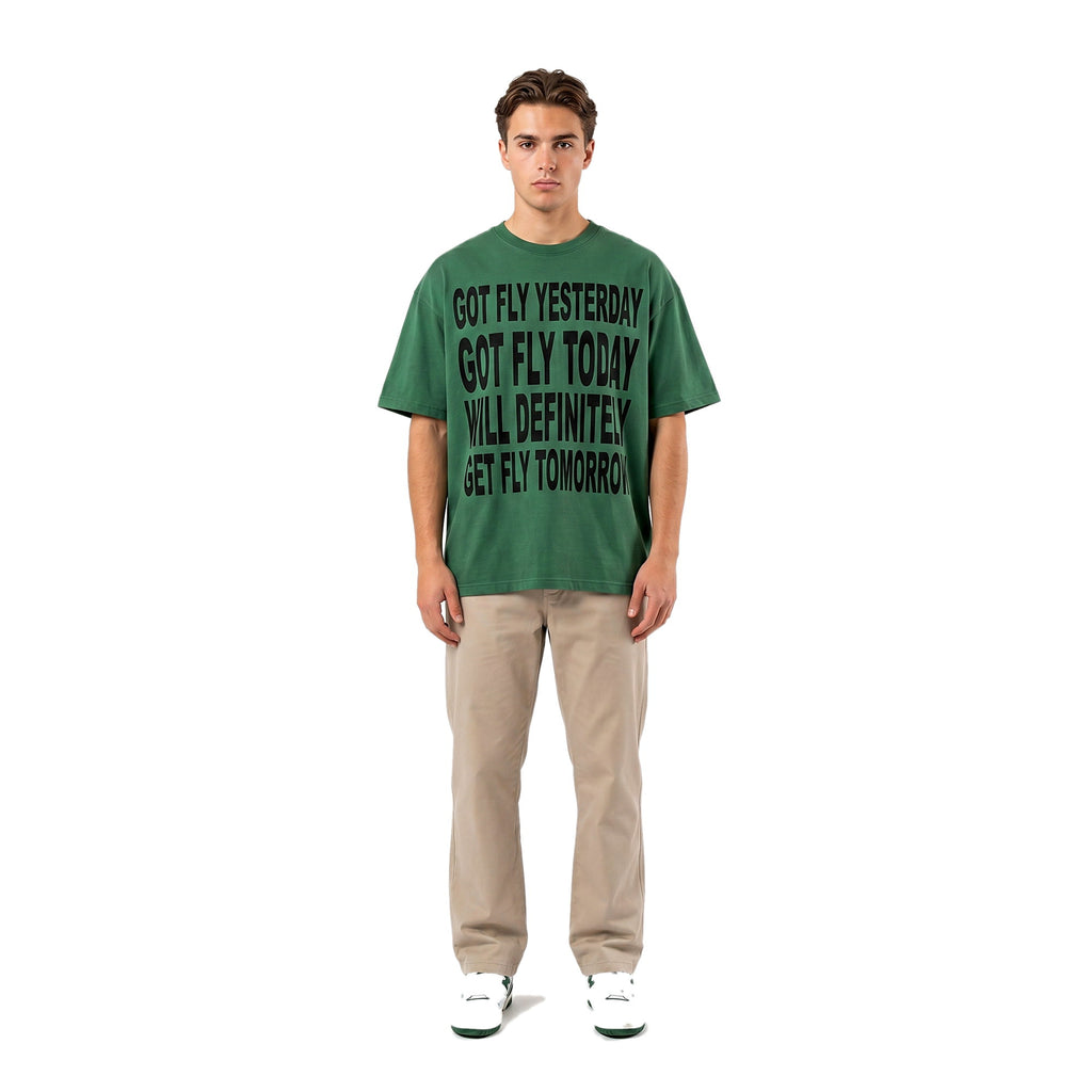 Got Fly oversized graphic tee in green on model