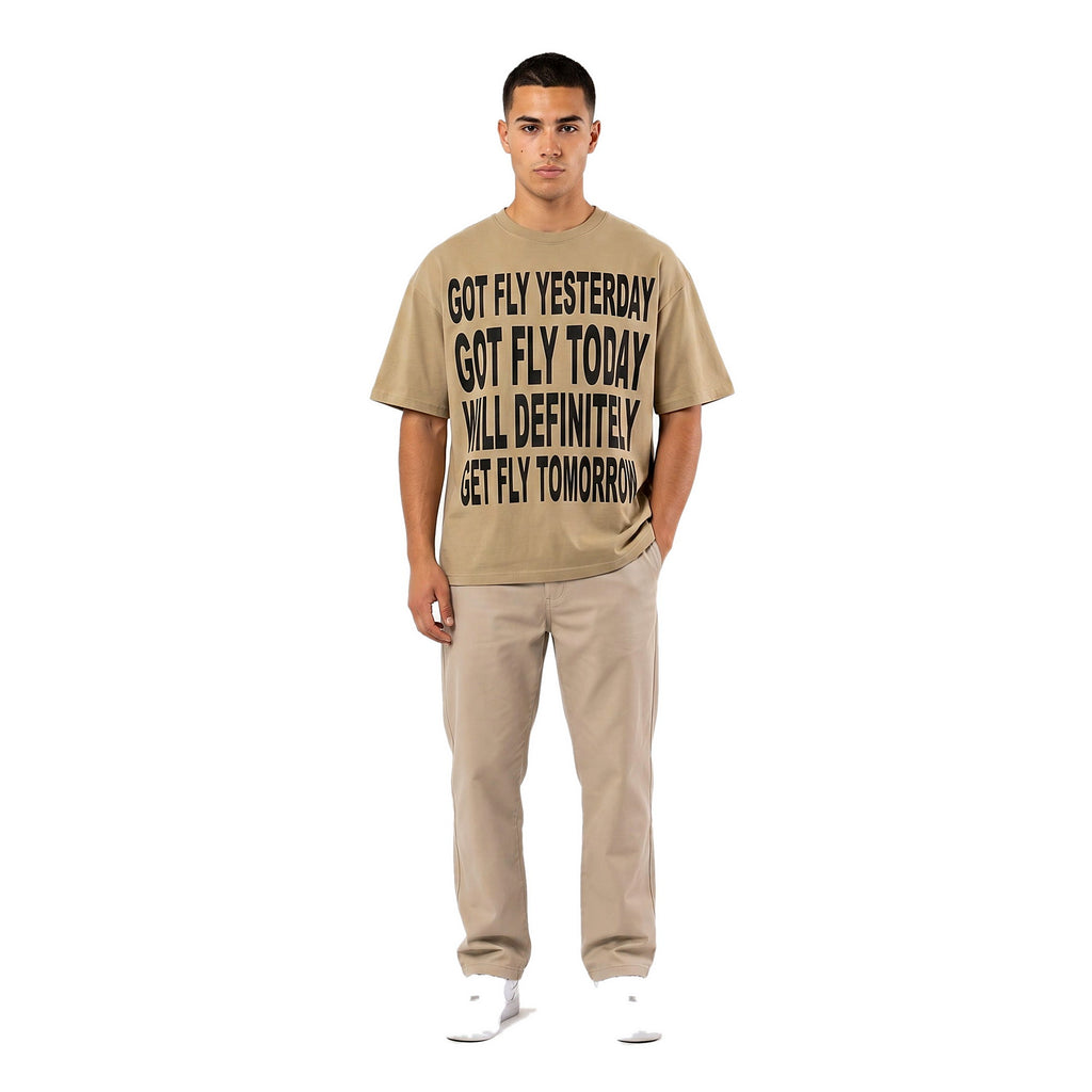 Got Fly oversized graphic tee in khaki on model