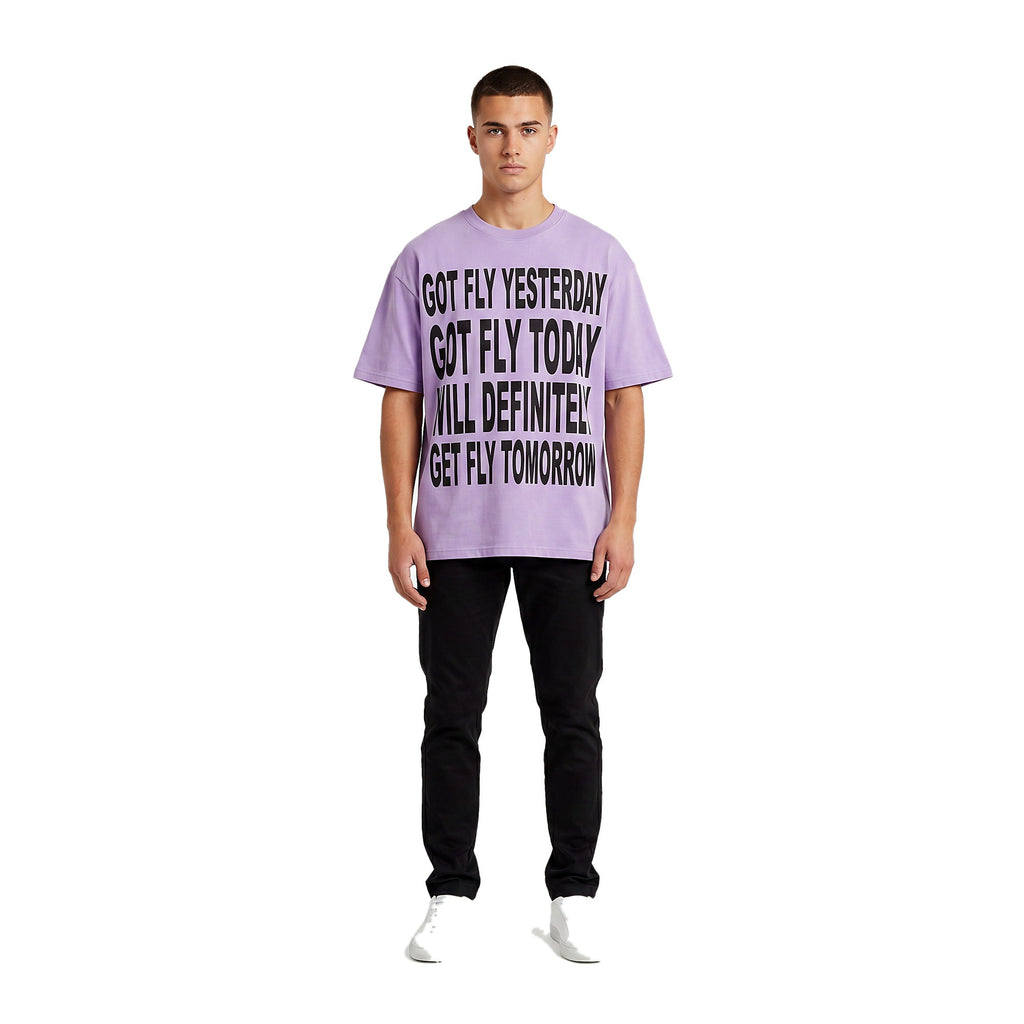 Got Fly oversized graphic tee in lavender on model