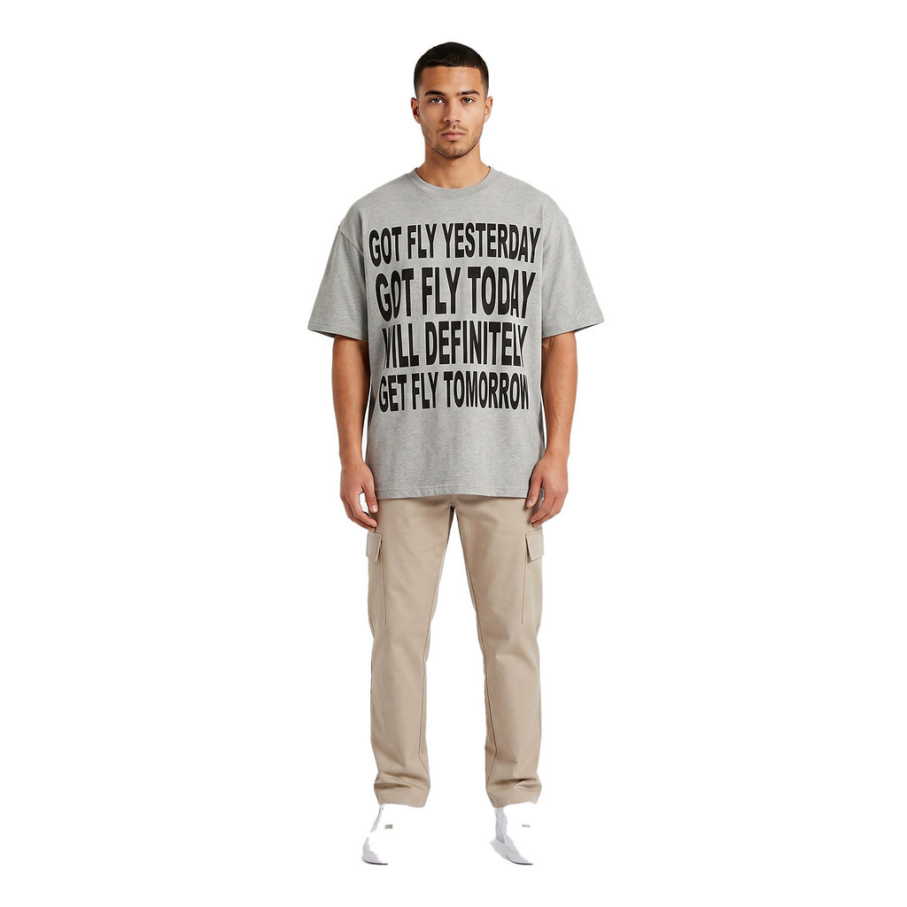 Got Fly oversized graphic tee in gray on model