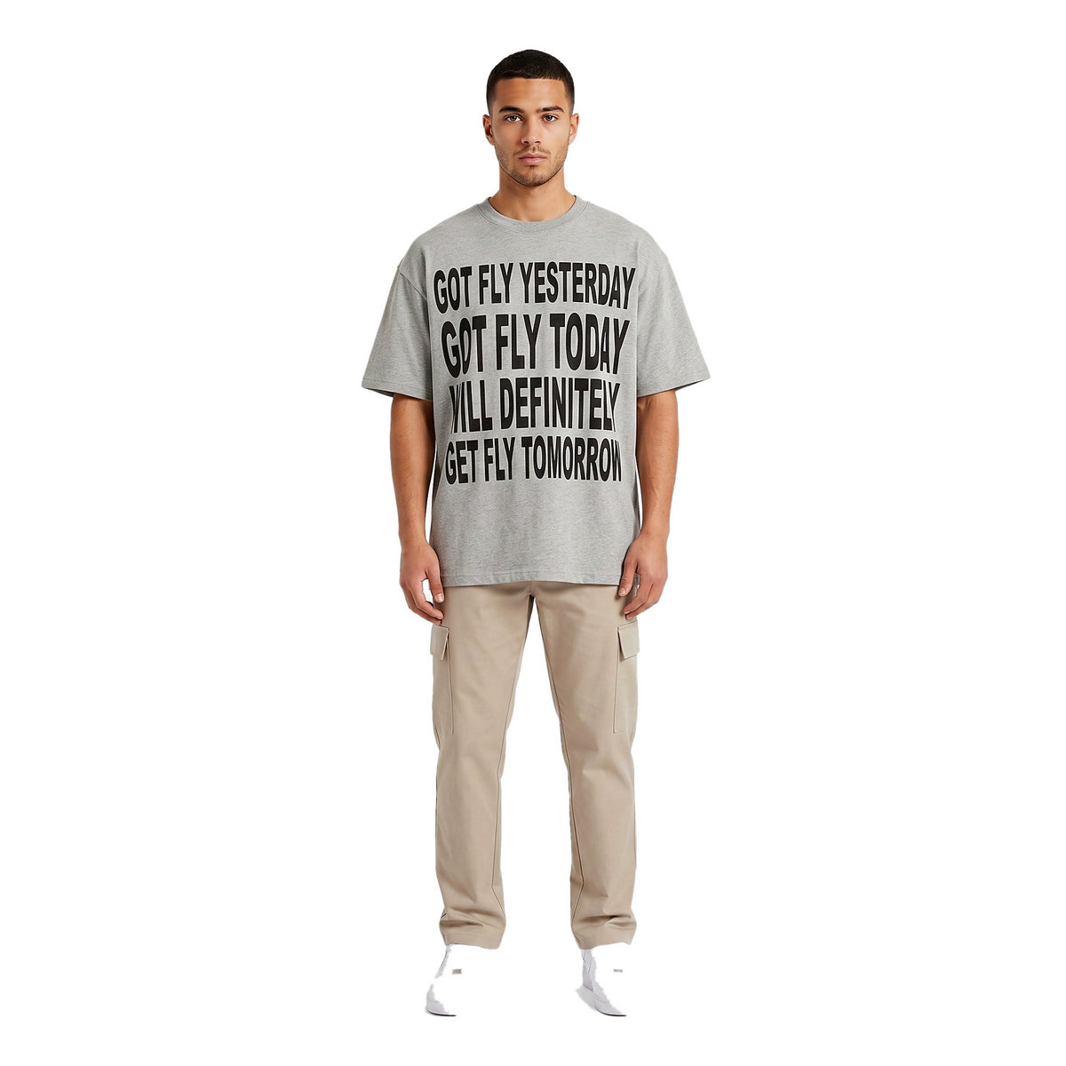 Got Fly oversized graphic tee in gray on model