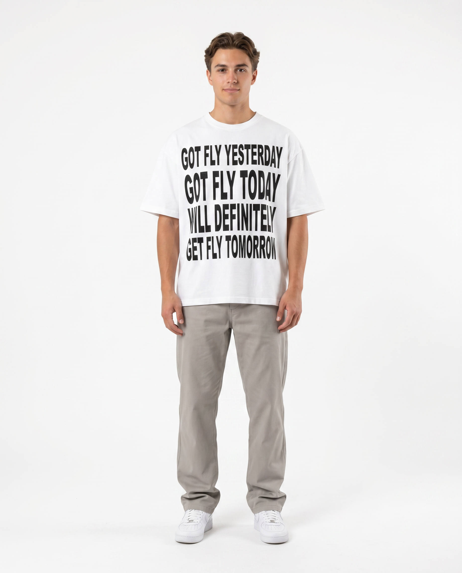 Male model wearing the Got Fly Oversized Graphic Tee — Sleepy Apparel