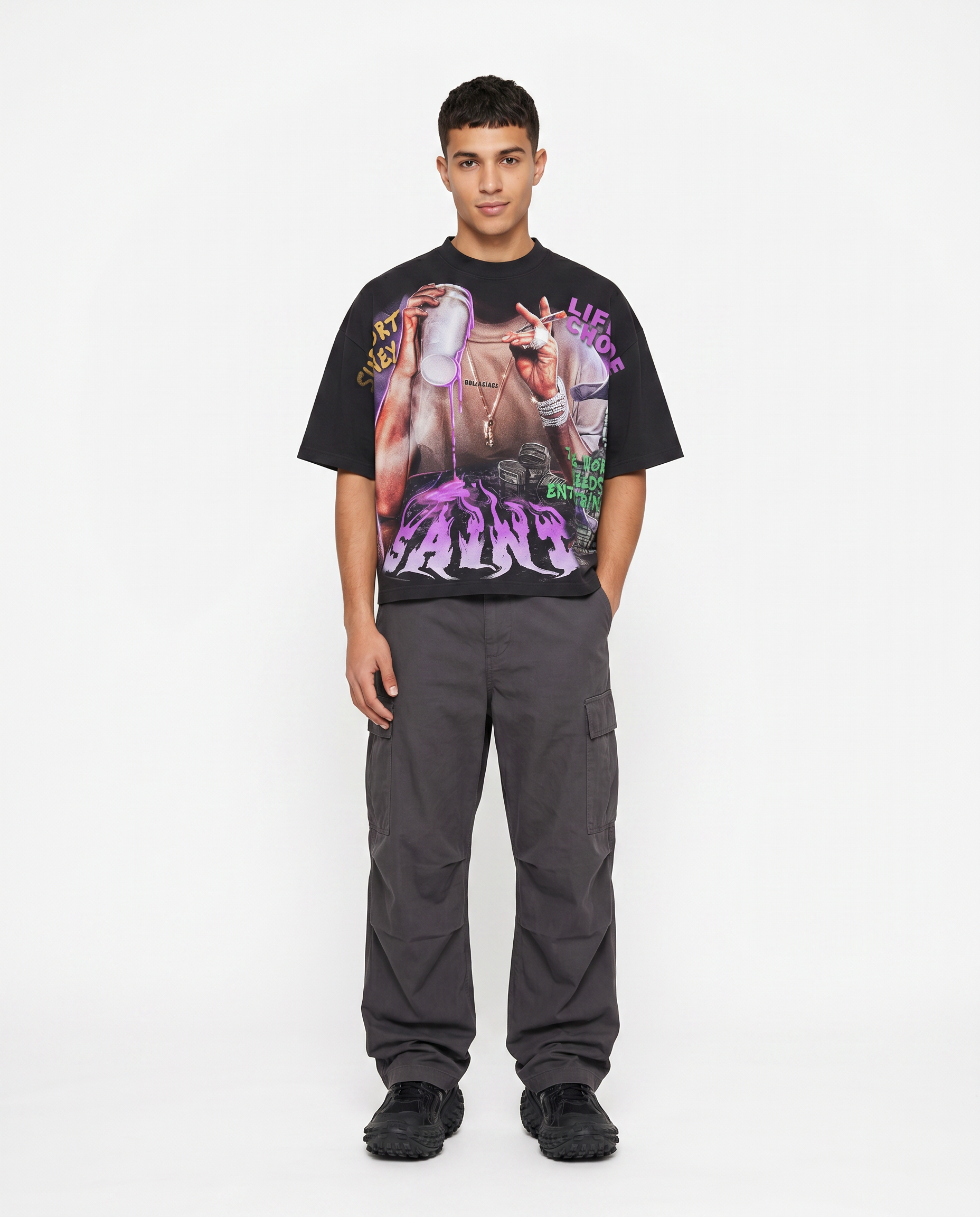 Boxy Cropped Tee print 1 on model