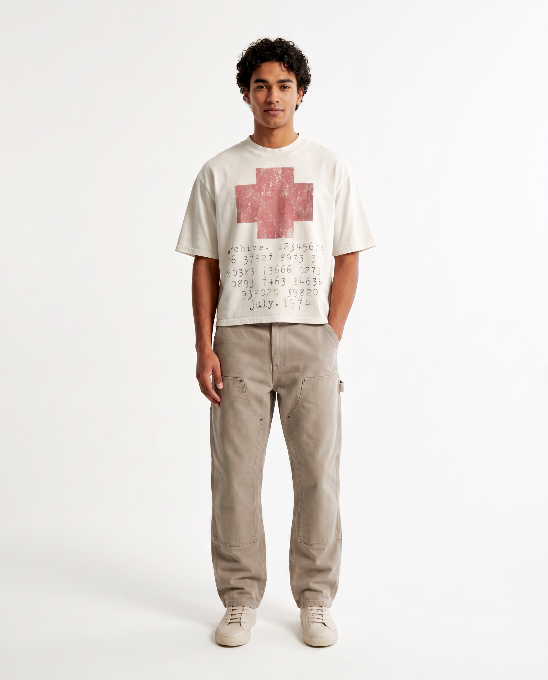Distressed Cross Cropped Tee on model