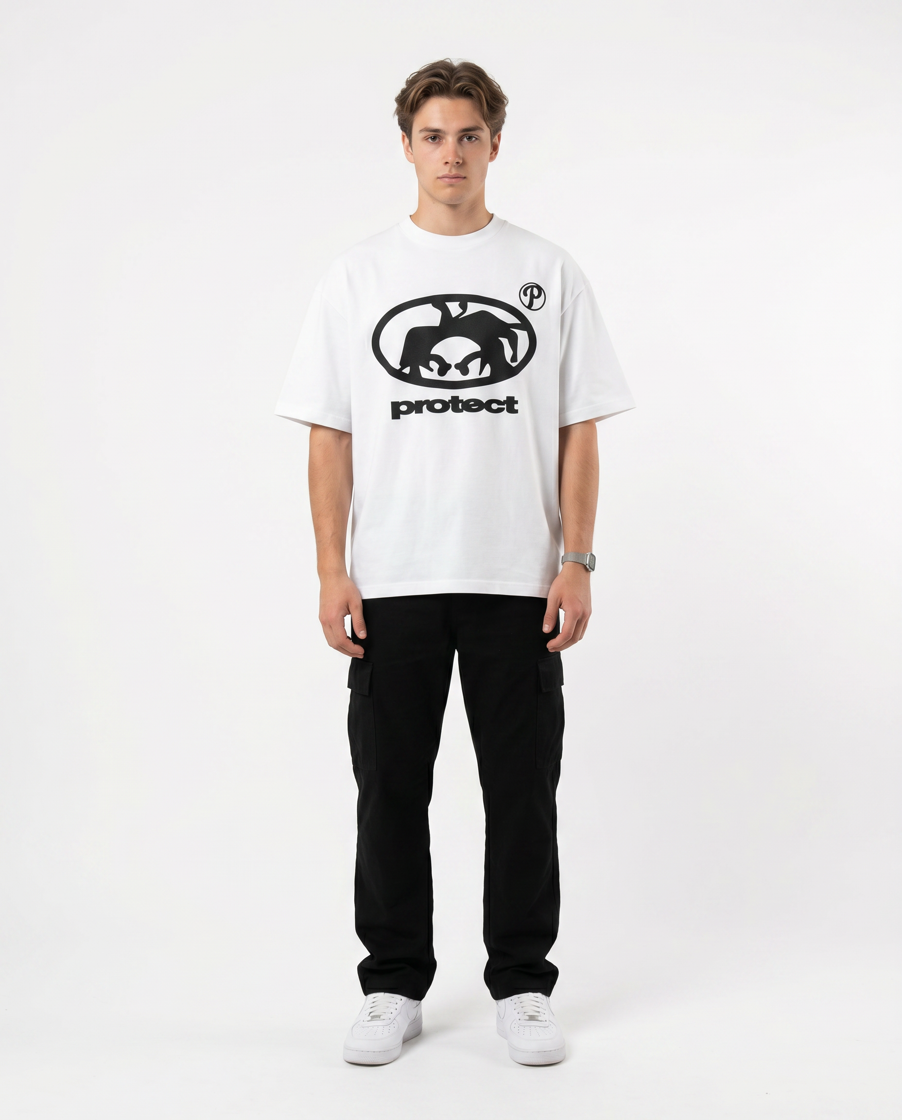 Protect Oversized Graphic Tee on model