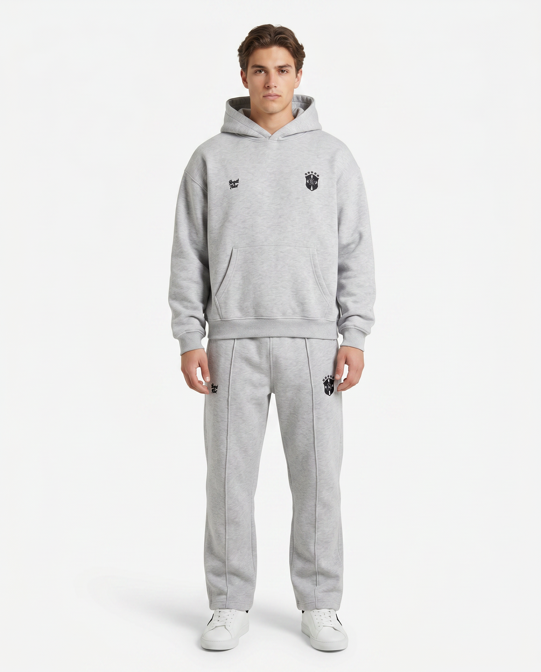 Grey/Black Two-Piece Sweatsuit Set on model