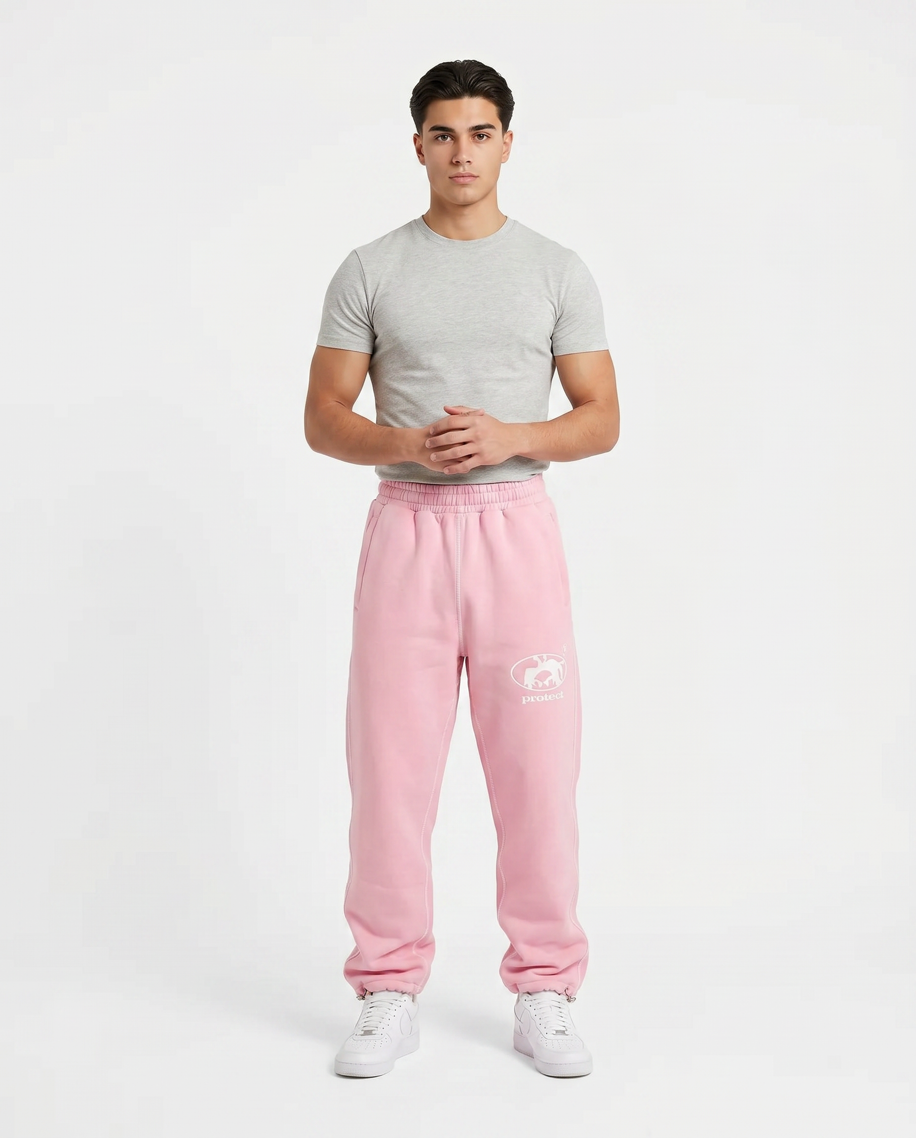 Protect Embroidered Sweatpants on model