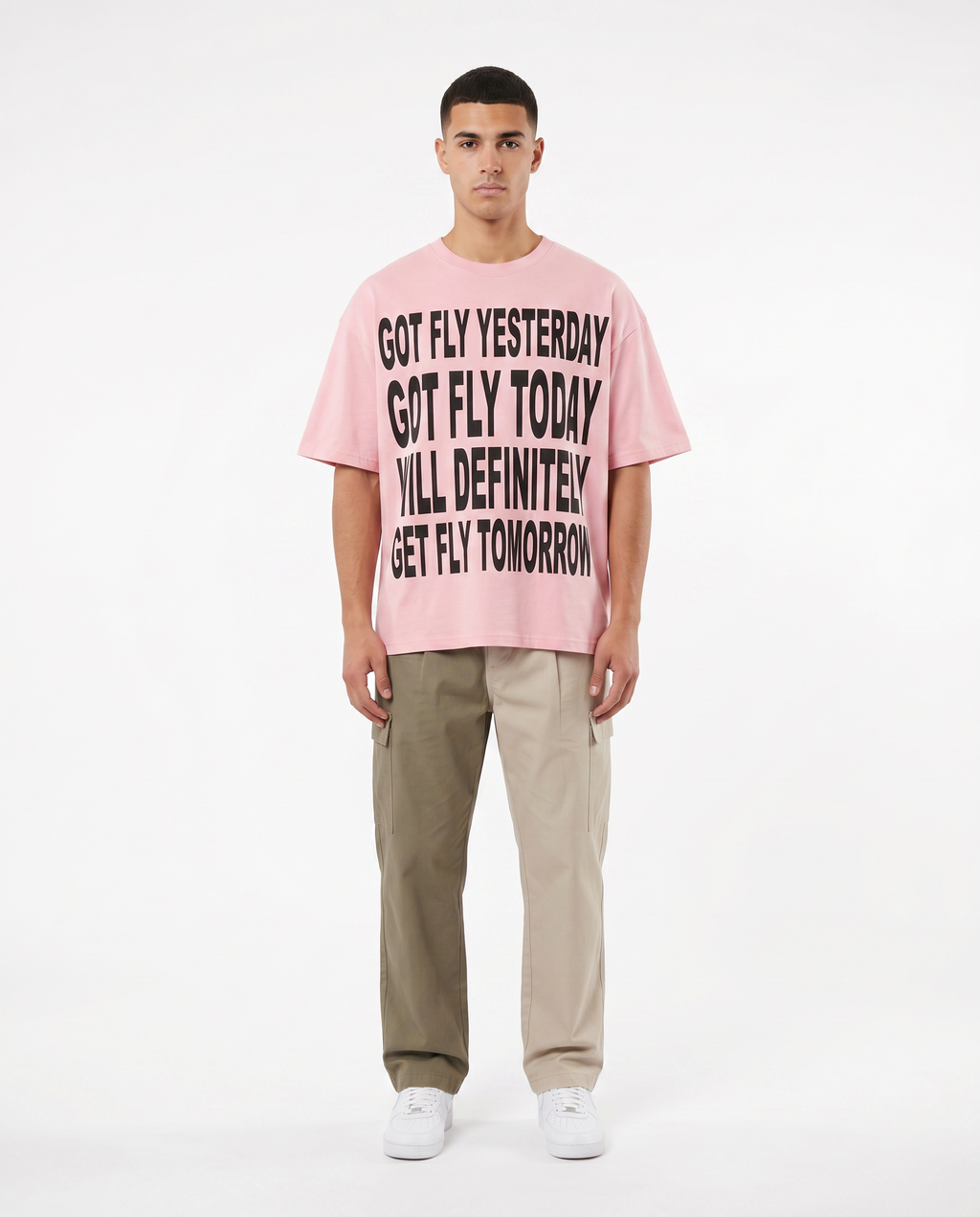 Got Fly oversized graphic tee in pink on model
