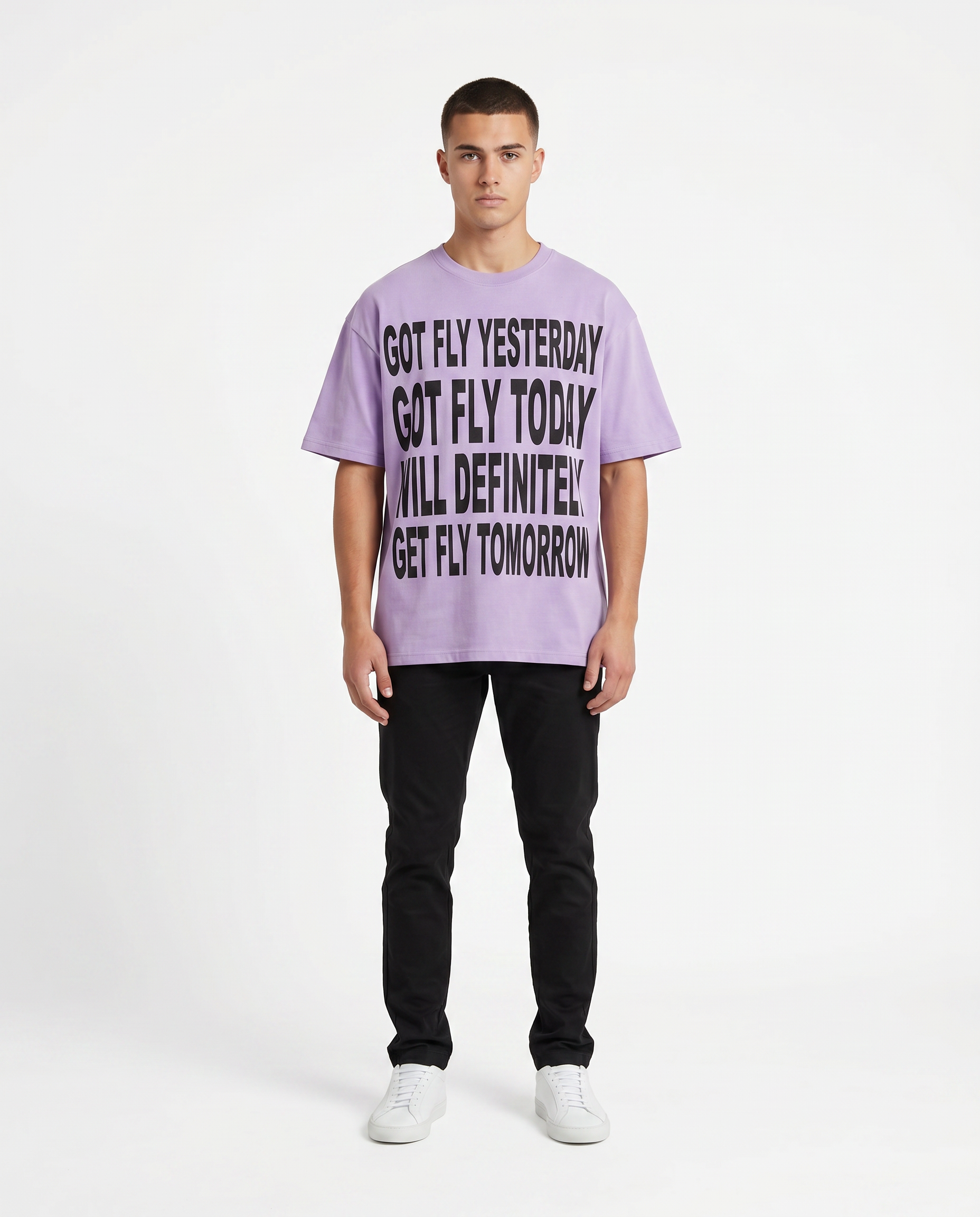 Got Fly oversized graphic tee in lavender on model