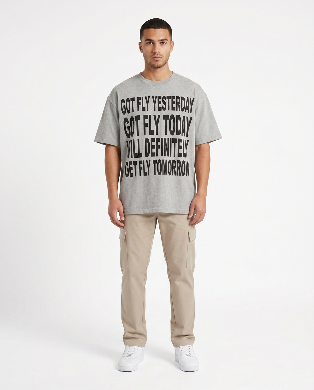 Got Fly oversized graphic tee in gray on model
