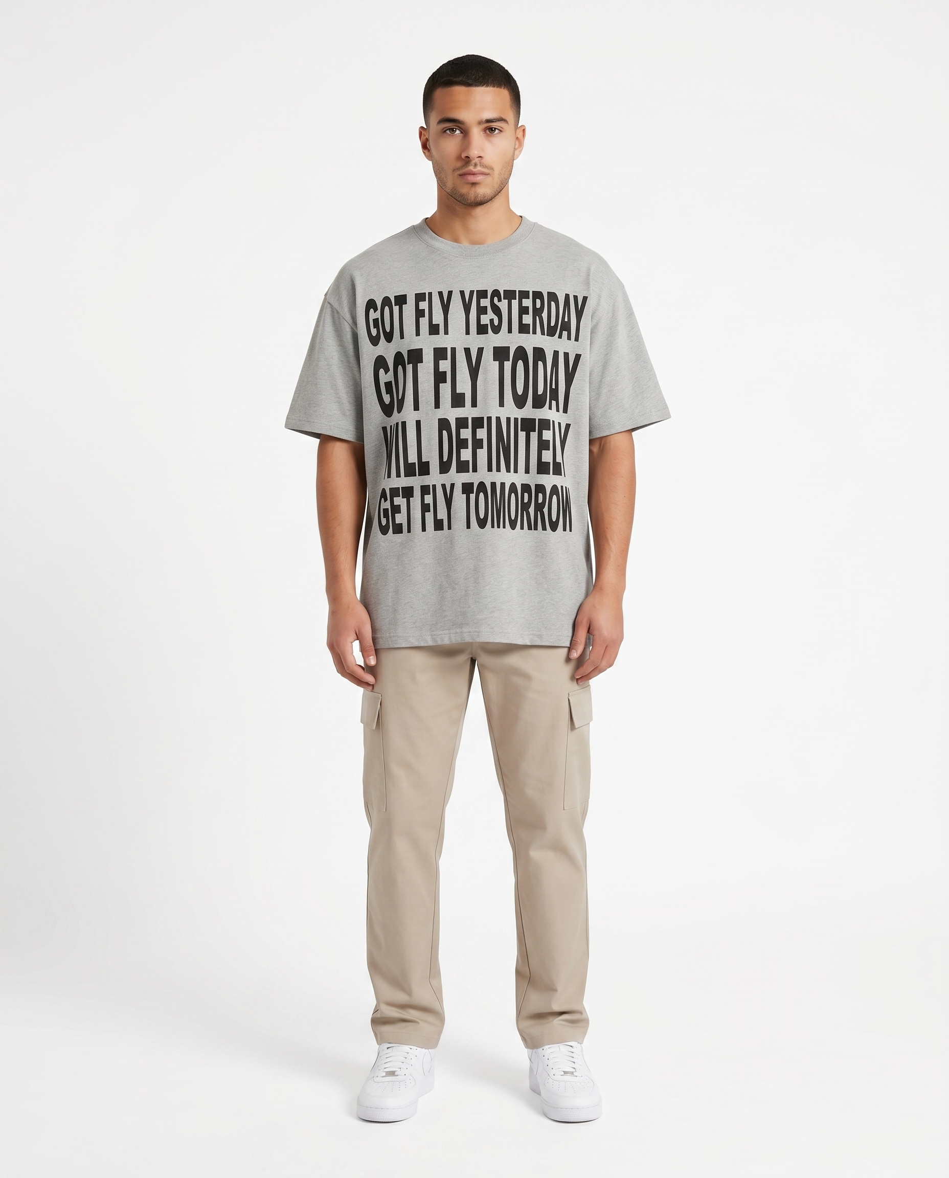 Got Fly oversized graphic tee in gray on model