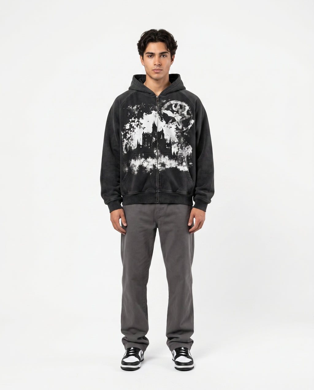 Male model in all-over print emo graphic hoodie (print 3)