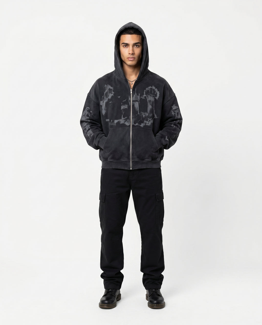 Male model in all-over print emo hoodie (print 5)