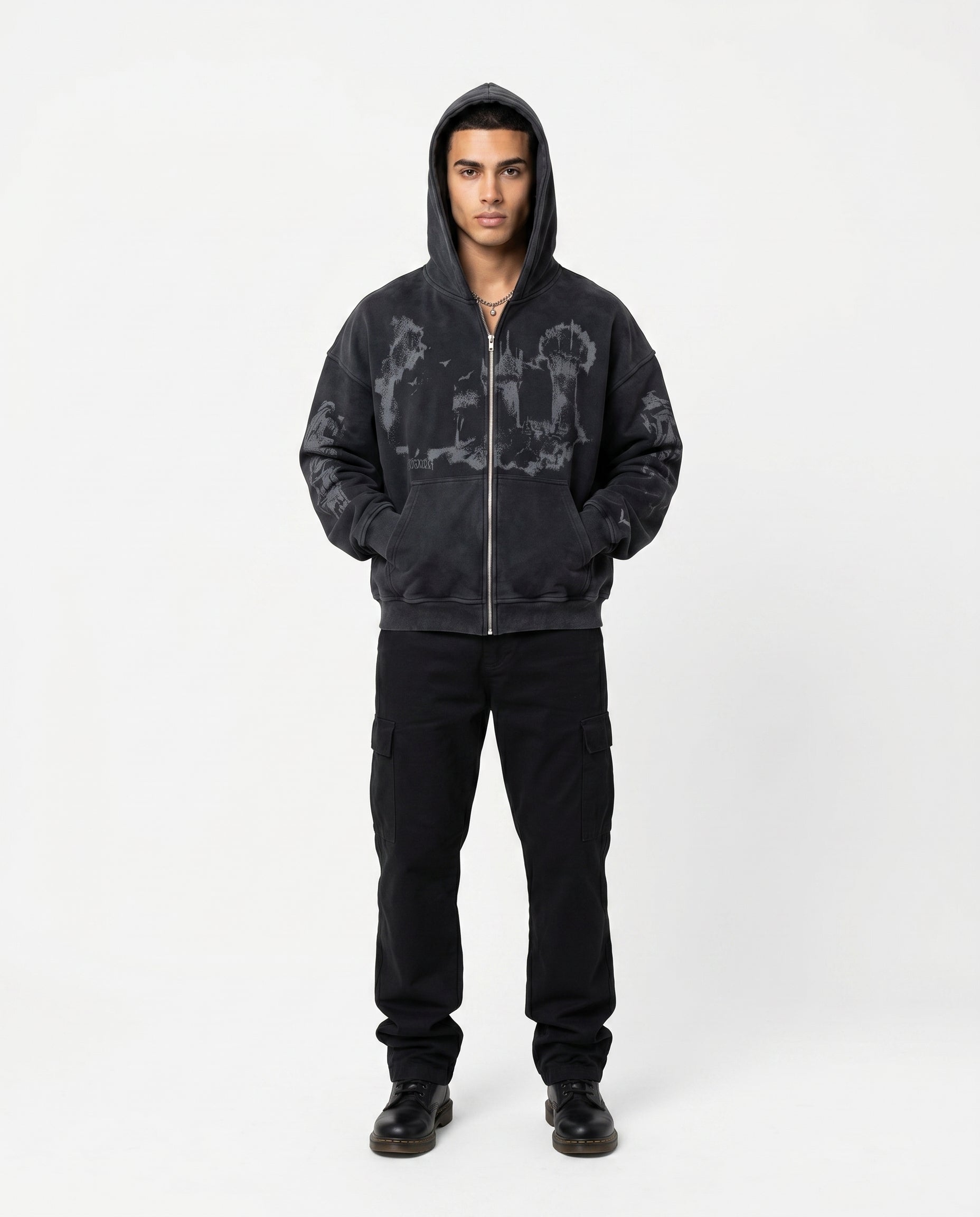 Male model in all-over print emo hoodie (print 5)