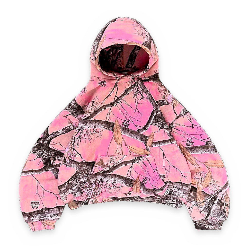Pink camo hoodie, streetwear — product view