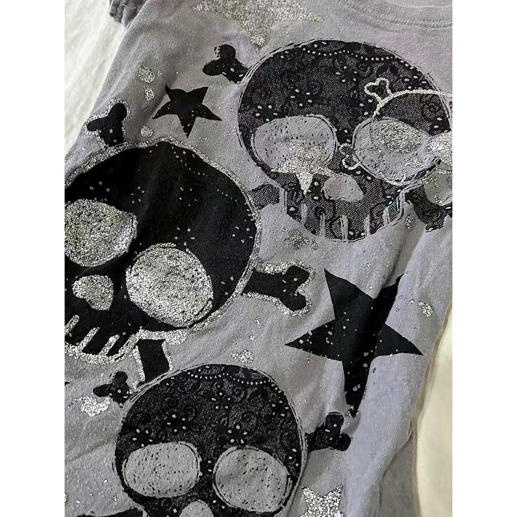 Star and skull graphic baby tee — detail view