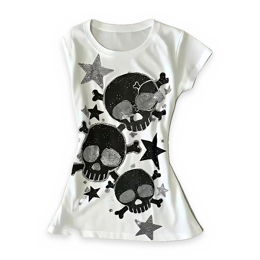 Star and skull graphic baby tee — back view