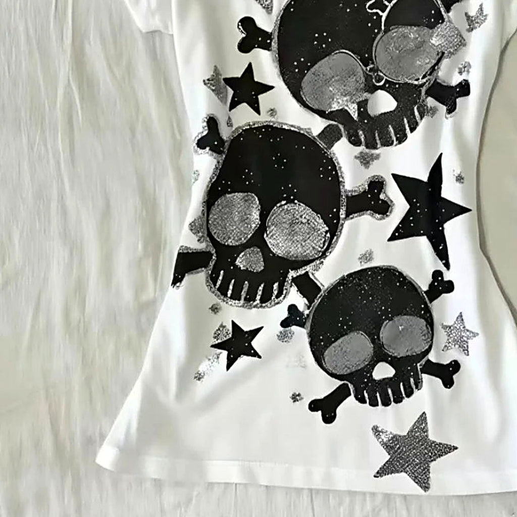 Fitted star and skull graphic baby tee, streetwear
