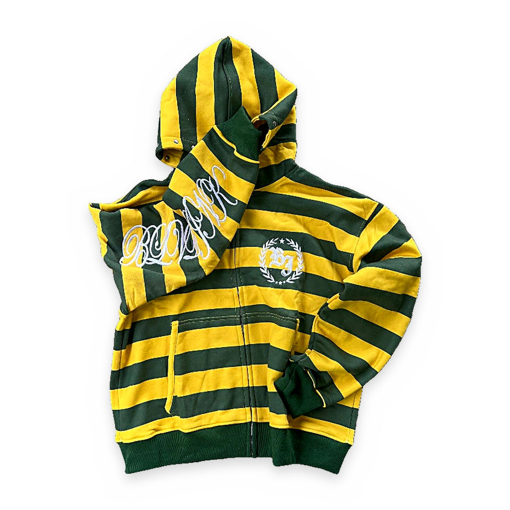 Stripe rivet embroidered zip-up hoodie — product view