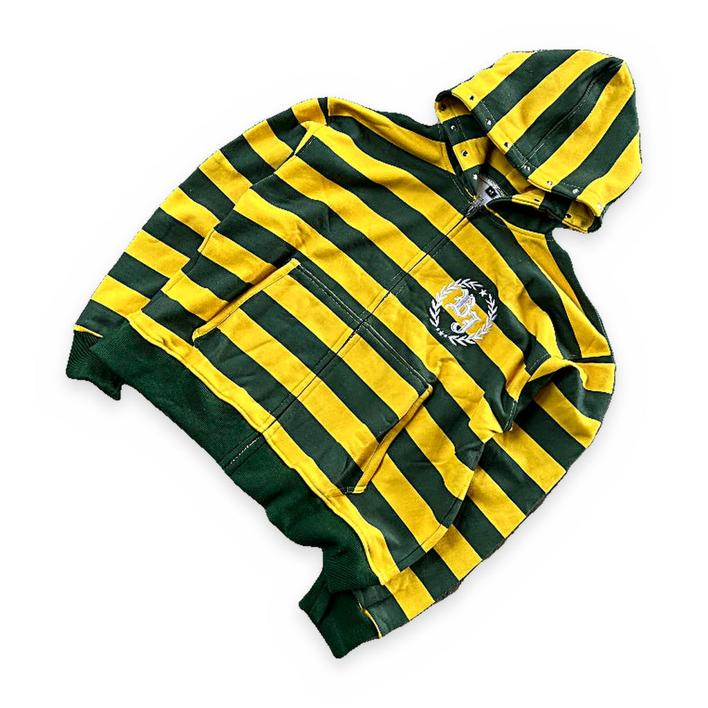 Stripe rivet embroidered zip-up hoodie — back view