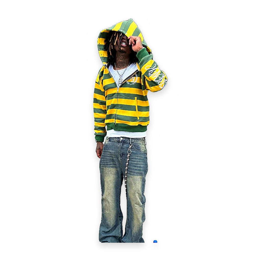 Stripe rivet embroidered zip-up hoodie, Y2K streetwear