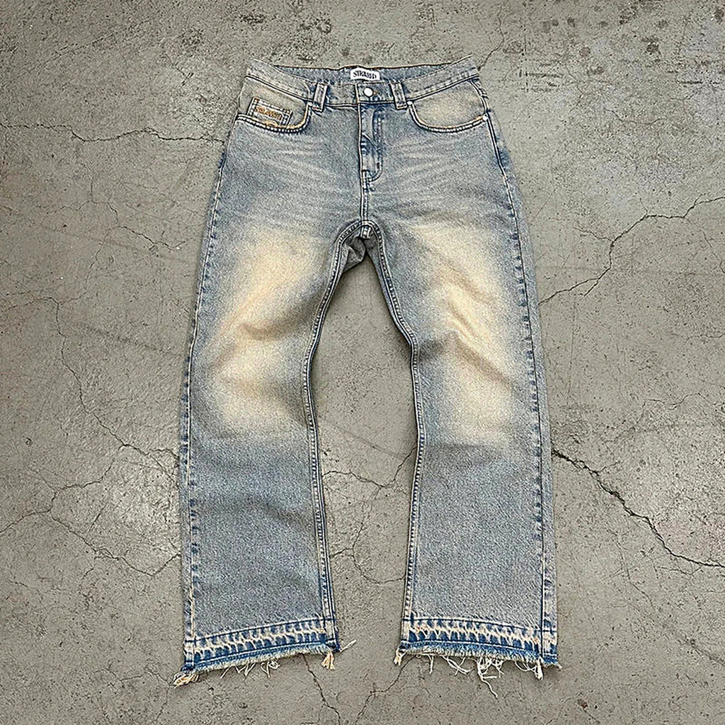 Washed straight-leg jeans — back view